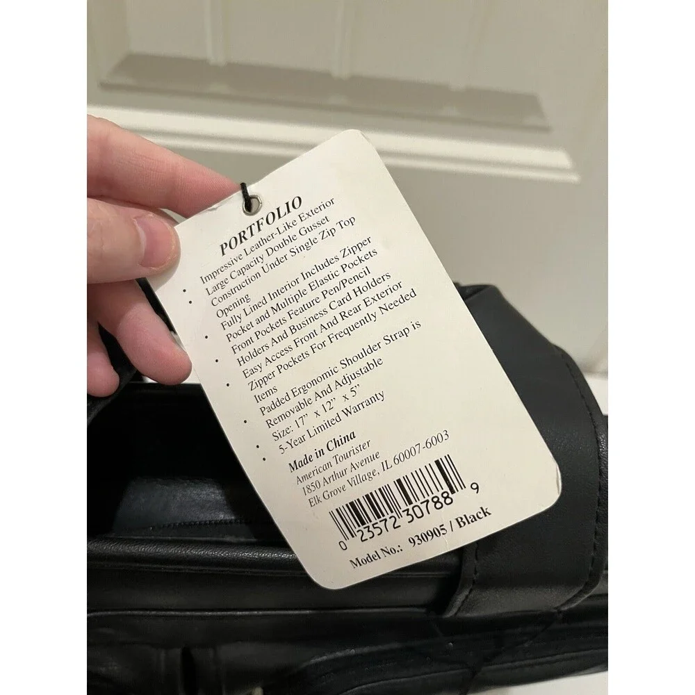 American Tourister Black Faux Leather Carry On Luggage Bag Suitcase Travel NEW